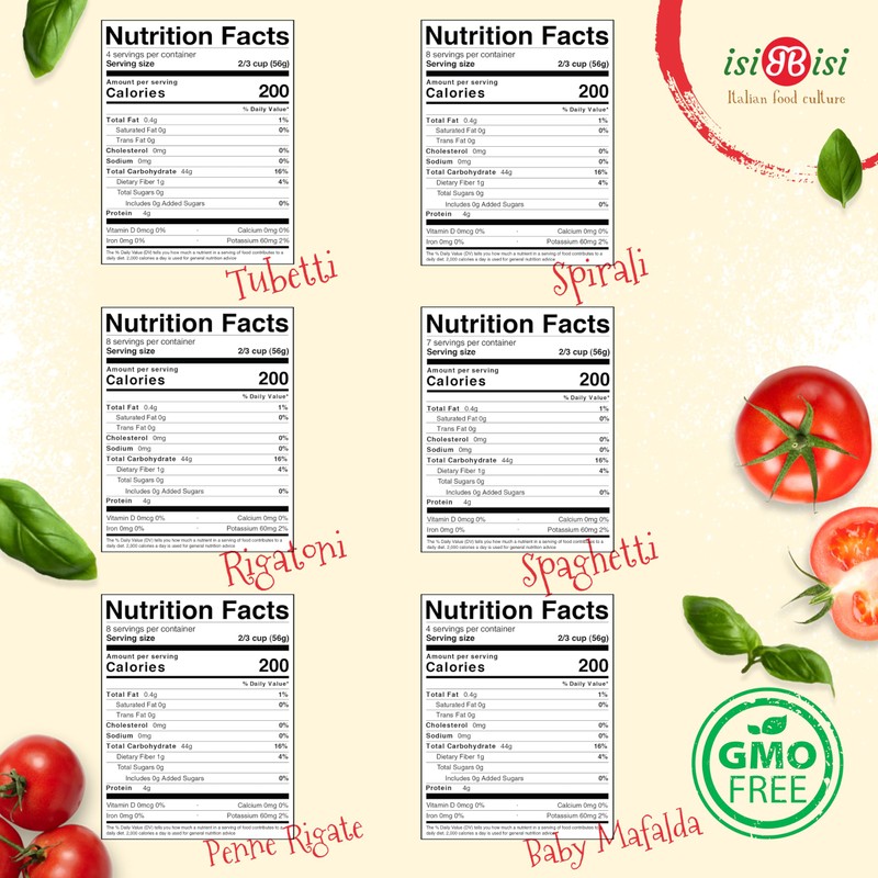 isiBisi Gluten-Free Pasta Sampler, 8-Pack - Penne, Spaghetti, Rigatoni, Tubetti,