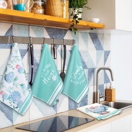 Boyiee Set of 6 Hydrangeas Kitchen Towels Spring Tea Towels Absorbent Dish Towels 24 x 16 Inches Kitchen Gifts Hand Towels Hydrangea Lover Gifts for Farmhouse Kitchen Bathroom