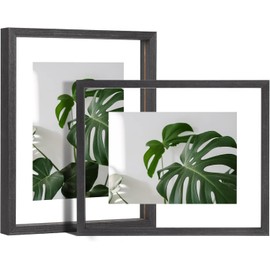Egofine 8x10 Floating Frames Set of 2, Double Plexiglass Picture Frame, Made of Solid Wood Display Any Size Photo up to 8x10, Wall Mount or Tabletop Standing, Faded Black