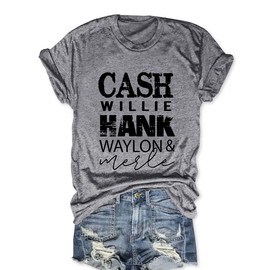 Women Cash Willie Hank Waylon Merle Shirt Country Music T Shirt Vintage Band Graphic Tees Tops(Grey,L)