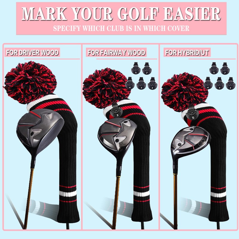 Golf Club Head Covers Knit for Woods Driver Fairway Hybrid