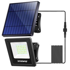 intelamp Solar Lights Outdoor, 4400mAh Solar Powered Flood Lights, Security Floodlight Dusk to Dawn Auto On/Off IP65 Waterproof for Wall Porch, Balcony, Yard, Garage Barn, Garden, Lawn