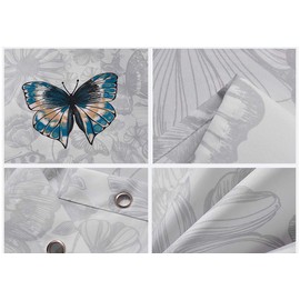 Tennove Washable Shower Curtain with White Plastic Hooks Water Resistant Fabric Cloth Extra Long Shower Curtains Liner for Bathroom, Machine, Washable and Heavyweight Hem (Butterfly, 78" x 78")