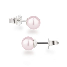 Schöner-SD Women's Stud Earrings 925 Silver with Round Pearls 6 mm, Silver