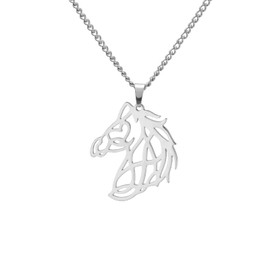 KKJOY - Collar de caballo de acero inoxidable con colgante de cabeza de caballo para mujeres, hombres, amantes de los animales de la naturaleza, Adjustable, Acero inoxidable, Sin piedra preciosa