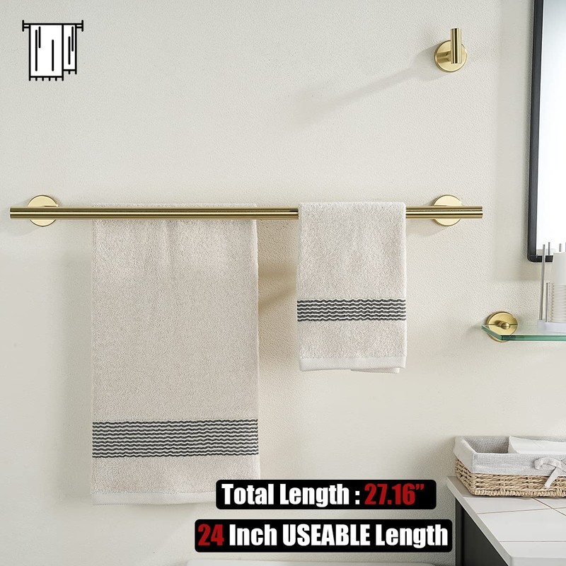 JQK Double Towel Bar 27 Inch, Brass Gold Useable Length