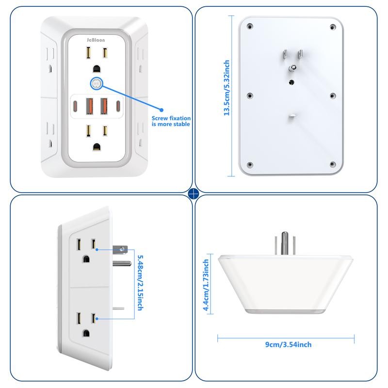 JcBlaon 6-Outlet Surge Protector Wall Charger with 4 USB Ports