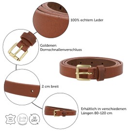 Gusti Genuine Leather Belt - Birgit Belt Leather Belt with Golden Buckle Simple Women's Brown 90 cm, brown