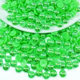 Pinhoollgo 1500pcs 4mm Flatback Half Pearls for Crafts Resin Half Round Pearls Flatback Pearls for Face Nail Cup Clothes Shoes Scrapbook Handmade Craft(Green AB)