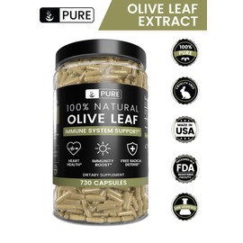Olive Leaf, 730 Capsules, 940mg, No Magnesium or Rice Filler, Non-GMO, Antioxidant, Gluten-Free, 20% Oleuropein, Made in USA, Undiluted Olive Leaf with No Additives