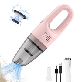 LEERFEI Portable Mini Car Vacuum Cleaner Pink,for Dust Pet Hair Dirt Home Car Interior,Furniture Lightweight Easy to Use,Great Suction Power， Battery Rechargeable with USB Cable