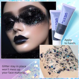 Purpurina Cara Gel, 30ml Gel de Brillo Corporal, Maquillaje de Halloween Chunky Glitter Cara Cabello Uñas Labios Brillos para Festiva, Shimmer Face Paint Stick Festival Accessories