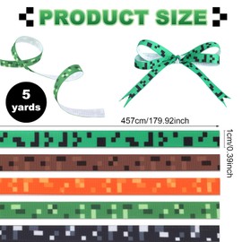 5 Pcs Pixel Ribbons, Five Styles Pixel Print Video Game Theme Ribbon Birthday Party Decoration Supplies for Gift Wrapping DIY Party Decorations Scrapbooking & Hair Accessories
