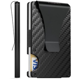 Carbon Fiber Wallet, Metal Money Clip Wallet, Minimalist Wallet for Men, Slim Aluminum Holder Pocket Cash Credit Card Holder compact wallet - Color: Black, Size: 2-pcs