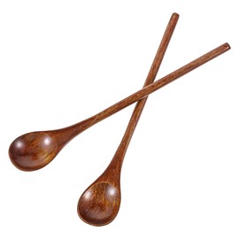 Yuanchu 2 Pcs Long Handle Wooden Coffee Spoons, Honey Spoon for Tea Wooden Spoons for Honey Wooden Teaspoon Wooden Round Spoon Wooden Spoons for Mixing Stirring Eating Soup Cooking