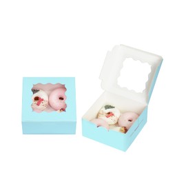 Gcardist Up Matte Light Blue 15x15x8cm 15Pcs Cookie Box with Window Pastry Macaron Bakery Box For Packaging (6x6x3 inch)