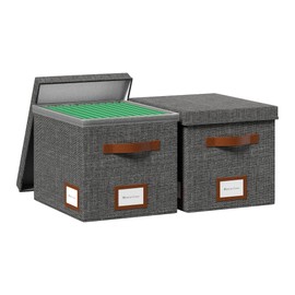 File Box for Hanging, File Organizer Box with Lid Decorative File Folders Letter Size Organizer with One-Piece Integrated Plastic Slide Rail (Grey, 13.2x10.1x10.1inch(2pack))