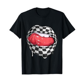 Funny Checkered Black White Lip Racer Race racing car Women T-Shirt