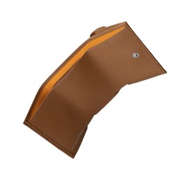 HANATORA SA03-B Genuine Leather Mini Wallet, Italian Leather, Trifold Wallet, Thin, Small Wallet, Slim, Compact, Card Case, Women's, Men's, Coin Purse, Simple, Trifold Wallet, Caramel + Orange