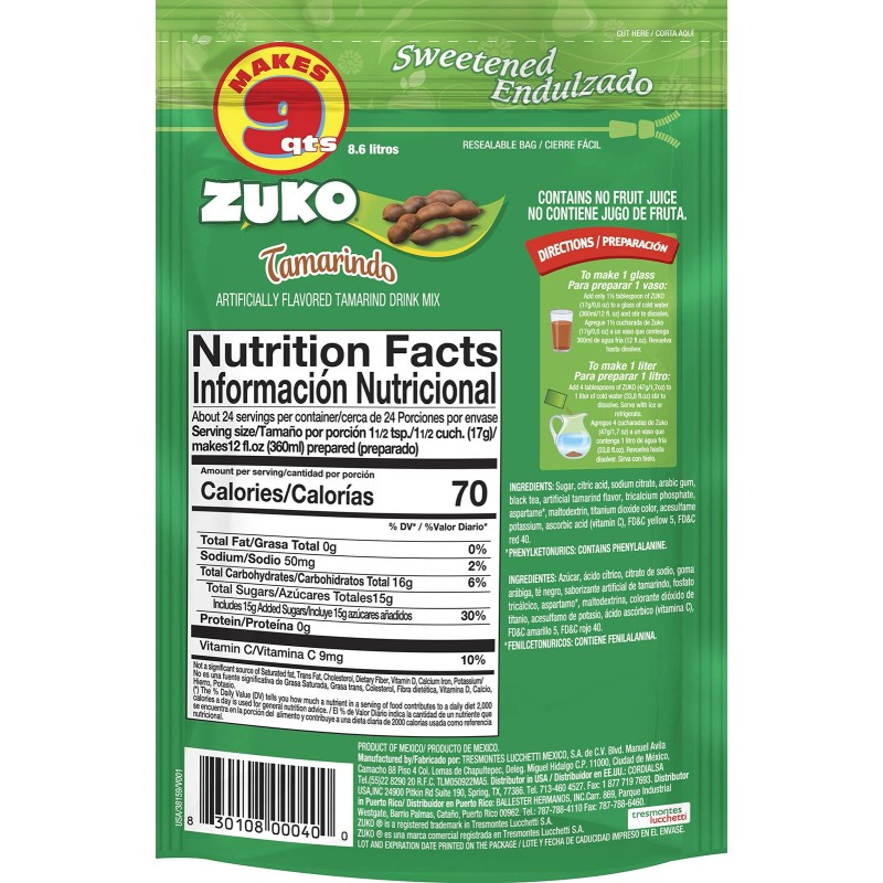 Zuko Tamarind Flavored Drink Concentrate Pack of 6 Vitamin C