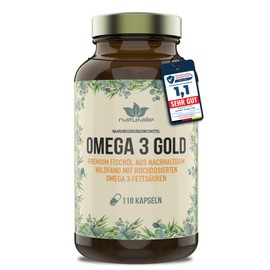 naturalie Omega 3 Gold Premium Fish Oil with 80% Omega 3 Fatty Acids Very Low TOTOX Value Sustainable Catch, Tested for Harmful Substances, 110 Capsules in Brown Glass