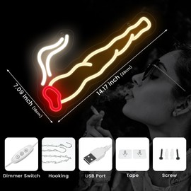 BruinBang Red White Neon Sign, LED Stoner Decor for Wall and Room, USB Night Light for Man Cave Game Living Bedroom Birthday Party Gifts (White)