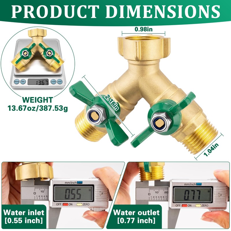 Garden Hose Splitter 2 Way, Heavy Duty Brass Water Hose