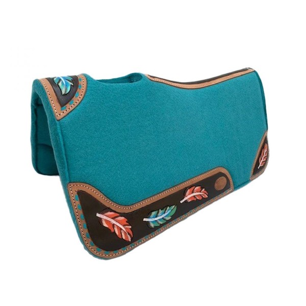 Klassy Cowgirl Teal Felt Saddle Pad w/Painted Feather Leathers