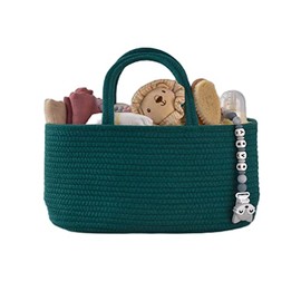 Baby Diaper Caddy Organizer for Girl Boy Rope Nursery Storage Bin Basket Portable Holder Tote Bag for Changing Table Car Travel Baby Shower Gifts Newborn Essentials Registry Must Have Items Dark Green