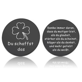 Photect Motivational Bag Hug Lucky Charm with Bag Du Schaffst Das Glücksbringer Stainless Steel Double-Sided Token Inspirational Gift Round Lucky Coin, Stainless Steel