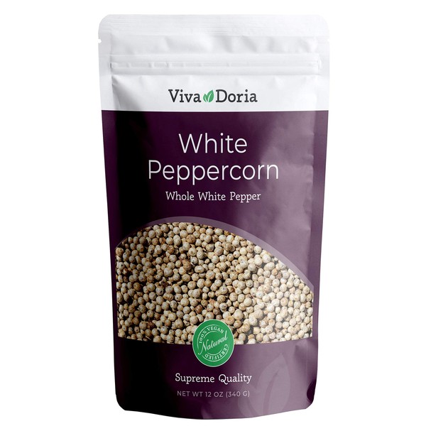 Viva Doria White Peppercorn, Whole White Pepper, 12 Oz For Grinder Refill