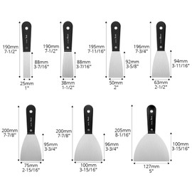 QWORK® 7-Piece Stainless Steel Wallpaper and Paint Scraper Tool Set 1"/1.5"/2"/2.5"/3"/4"/5" with Ergonomic Handles and Foldable Storage Bag