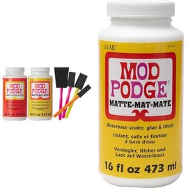 Mod Podge Complete Decoupage Kit-Two 16oz Bottles Waterbase Sealer/Glue (Matte Gloss Finish) with 4-pk Foam Brush Set, Clear & CS11302 Waterbase Sealer, Glue and Finish, 16 oz, Matte