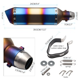 POSENG 1.5-2" Inlet Motorcycle Exhaust Muffler Slip On 400mm Lengthened Universal for Dirt Bike ATV Street Bike 38-51mm Inlet with DB Killer Silencer HTRACING (Grilled Blue)