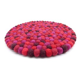 feelz Felt Coasters Round 22 cm Red Berry Pink Purple Handmade Pot Coasters Colourful Felt Ball Coaster Made of Felt
