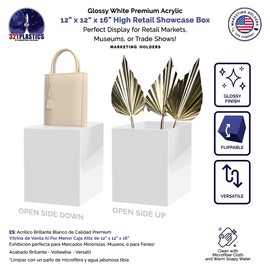 Marketing Holders 12" x 12" x 16" White Acrylic Display Box with One Open Side No Lid Versatile Tall Plexiglass Retail Product Riser or Merchandise Storage Bin