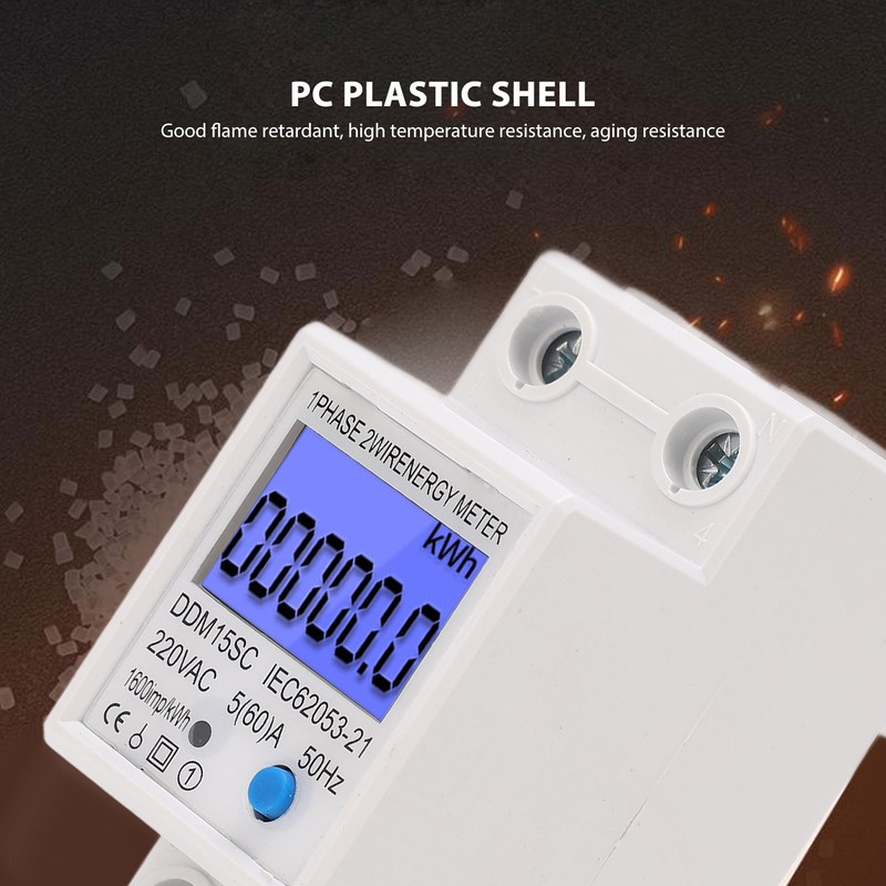 LCD Digital Energy Meter Single Phase 2P Electricity Usage Monitor