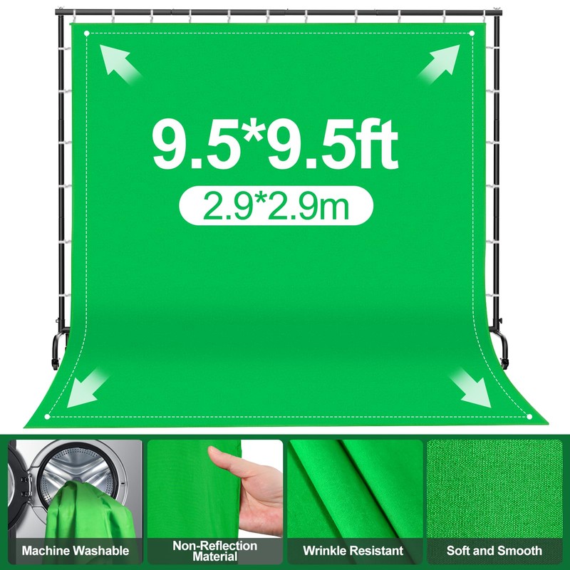 GLOSHOOTING 7x10ft Green Screen Backdrop Kit with Stand, 9.5x9.5ft Large