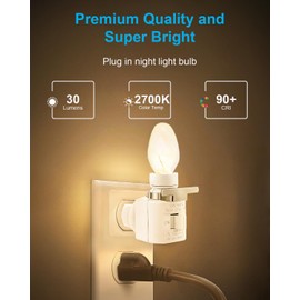 OuuKoo Night Light Bulbs 4 Watt - Small Light Bulb - E12 Candelabra Base - Dimmable Night Light Warm White Replacement Bulbs - Clear Glass, C7