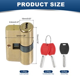 PATIKIL European Double Lock Cylinder, 65mm(27.5/10/27.5) Door Cylinder Lock with 7 Keys Solid Brass Lock Cylinder for Anti-Theft Wooden Aluminum Door