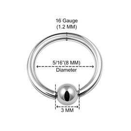 KJM Fashion Cartilage Surgical Steel BCR Earrings 1.2 mm 16 g Pack of 3, Stainless Steel