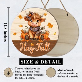 Fall Sign for Front Door Thanksgiving Decor for Home Office Porch Patio Wall Farmhouse Decoration Highland Cow Autumn Harvest Hanging Wooden Sign
