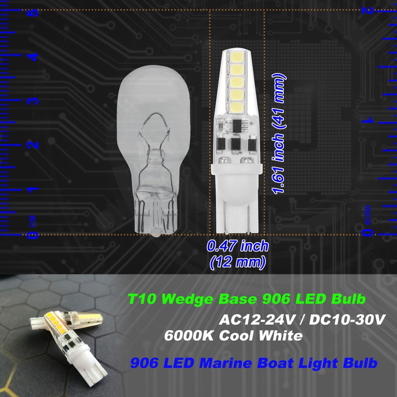 T10 Wedge Base 906 LED Marine Boat Light Bulb AC/DC