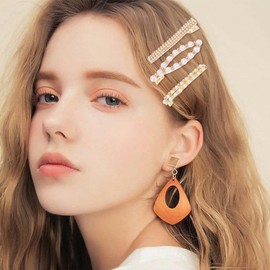 Yean 5 Pcs Pearl Acrylic Hair Barrettes Hair Clips for Women and Girls (5White)