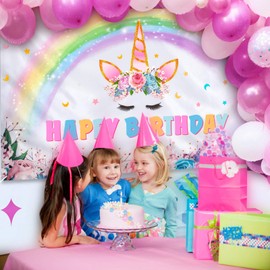Unicorn Backdrop 73'' x 43'' - Rainbow Unicorn Party Decorations for Girls Baby Shower Unicorn Theme Birthday Party Supplies Large Photography Background Wall Banner Room Decor