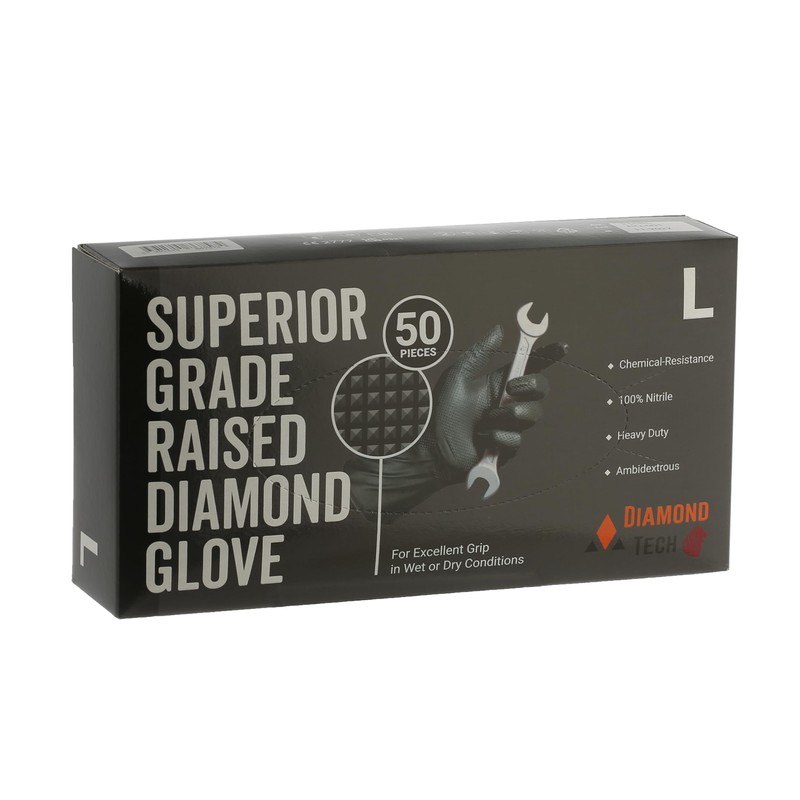 Masterpart Raised Diamond Grip Non Slip Chemical Resistant Black Nitrile
