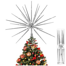 Silver Christmas Tree Topper 13.7 Inch - Silver Starburst Silver Tree Topper, Exploding Star Christmas Tree Decorations