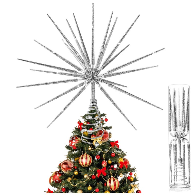 Silver Christmas Tree Topper 13.7 Inch - Silver Starburst Silver