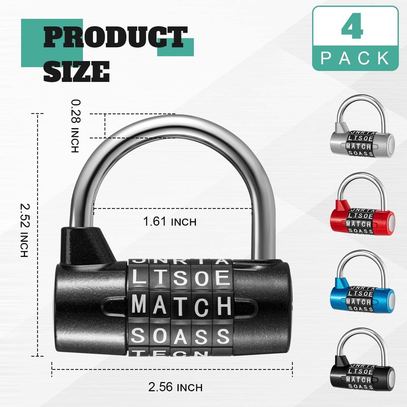 Shimeyao 4 Pcs 5 Letter Combination Lock Heavy Duty Gym