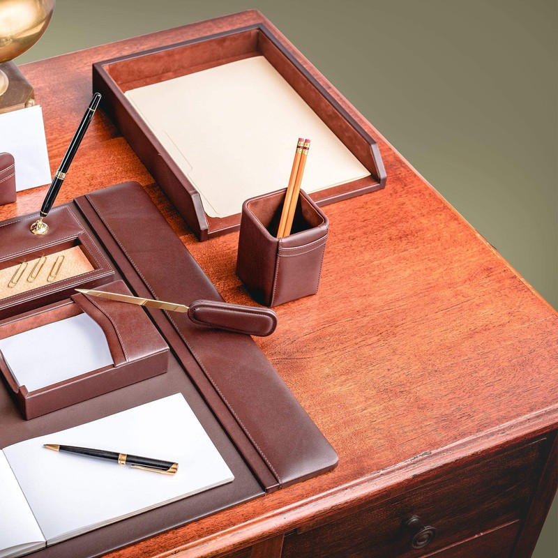 Dacasso Chocolate Brown Leather Letter Tray